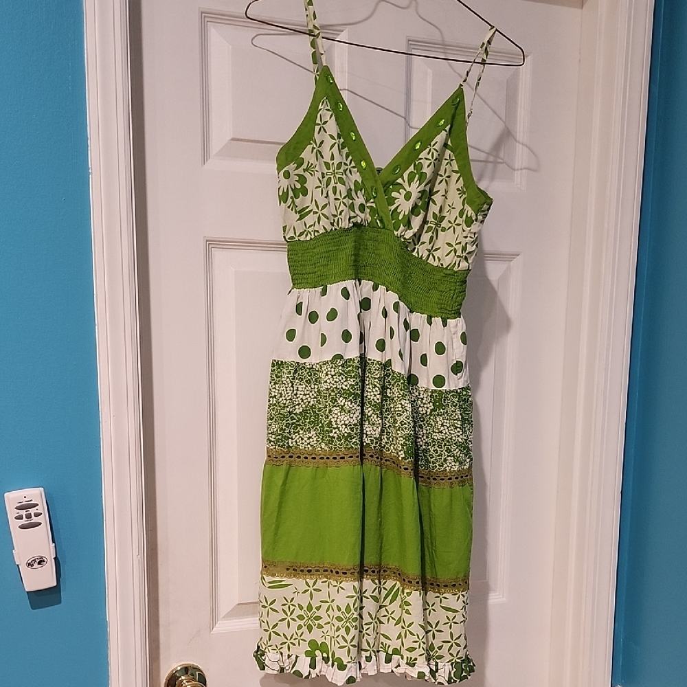 Magic Green and White Spaghetti Strap Sundress